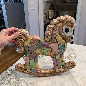 Vintage Ceramic Patchwork Rocking Horse Figurine